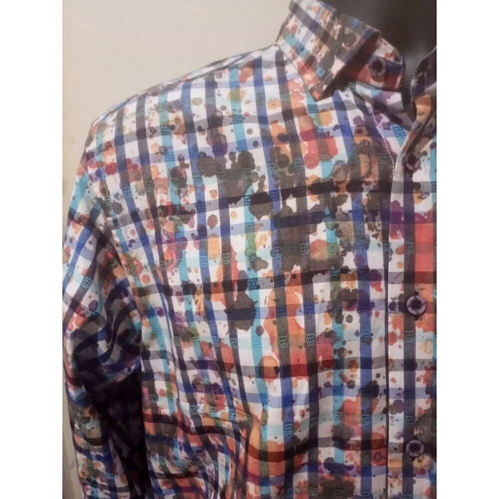 Visconti Black Colorful Splatter Abstract Checked Button Down L/S Shirt Small S - Picture 5 of 12